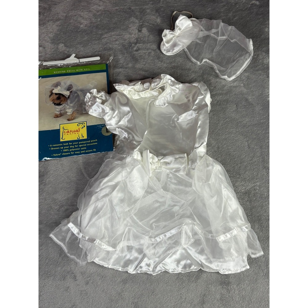 Canine Wedding Dress with Veil Pet Large White Satin Dog Bridal Gown NEW